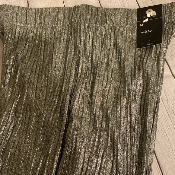 JM Collection Wide Leg Metallic Textured Pull On Pants. Black Silver Party. Sz M - Picture 5 of 8